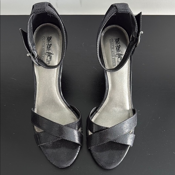 Coach and Four Black Strappy Heels Sz 7 - Picture 11 of 11